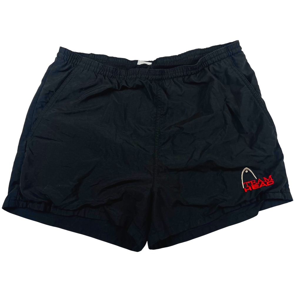 Vintage Team Head Mens Black Nylon Mesh Lined Athletic Tennis Shorts 747